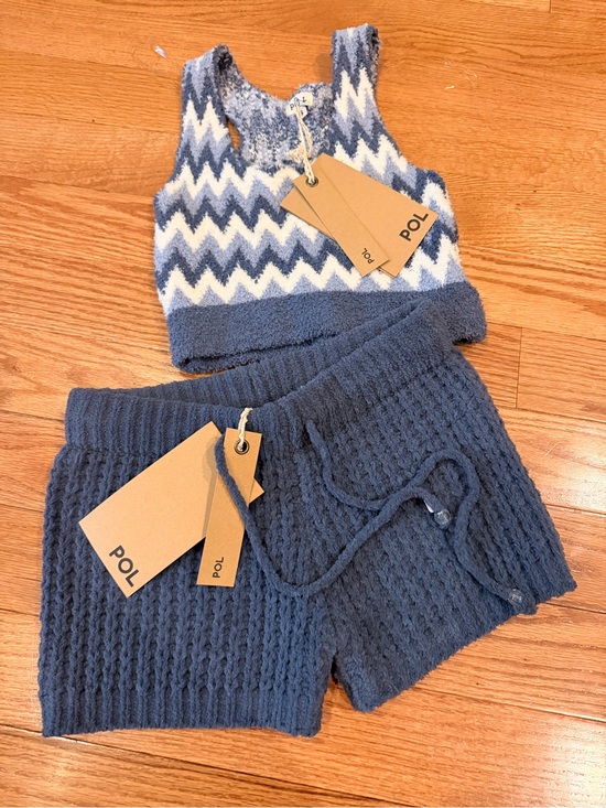 POL Other - NWT POL Cozy Blue Chevron Fuzzy Lounge Set Soft Knit Size S